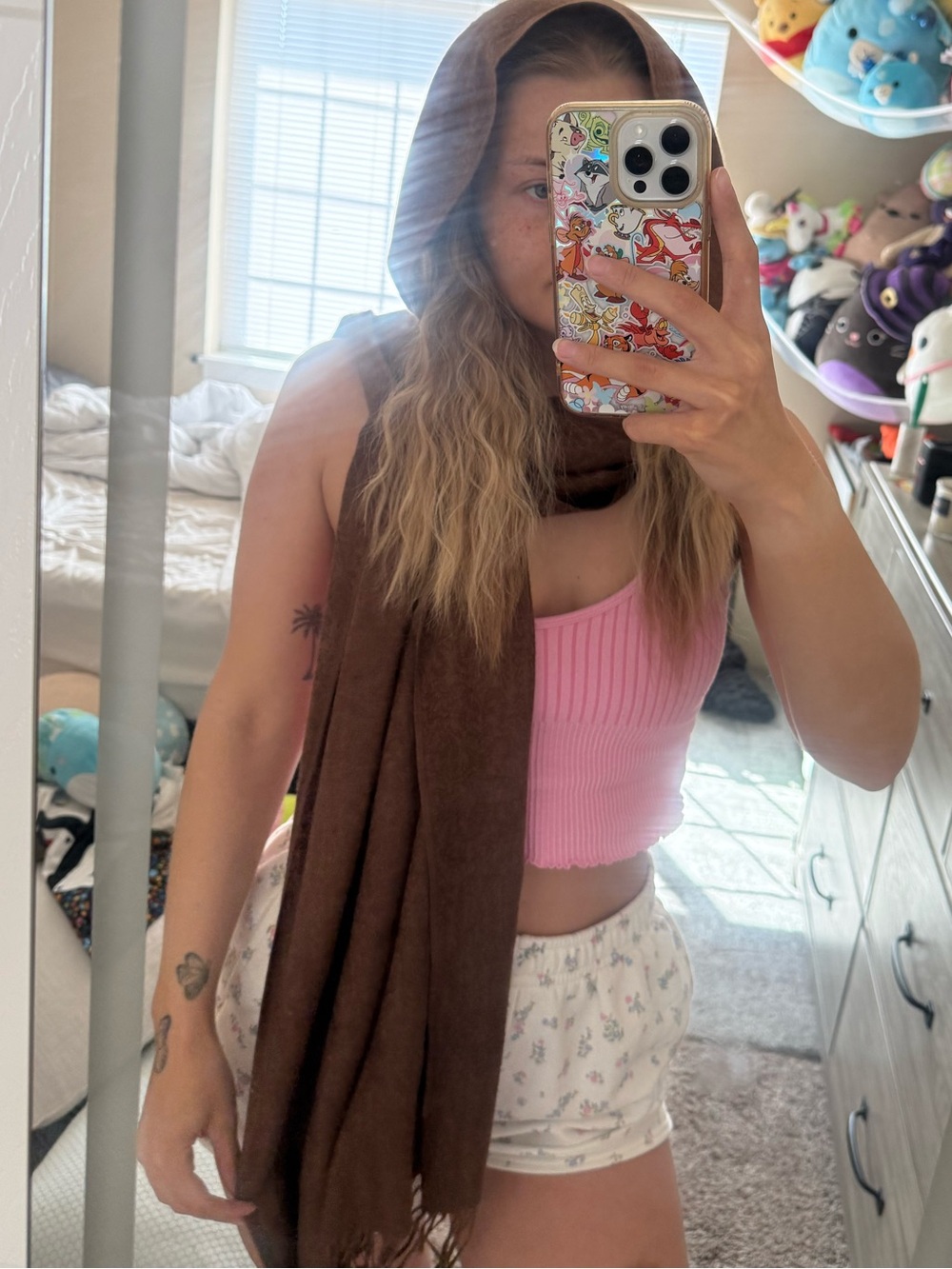 Soft Pashmina and Silk Brown Fringed Bohemian Scarf/Wrap